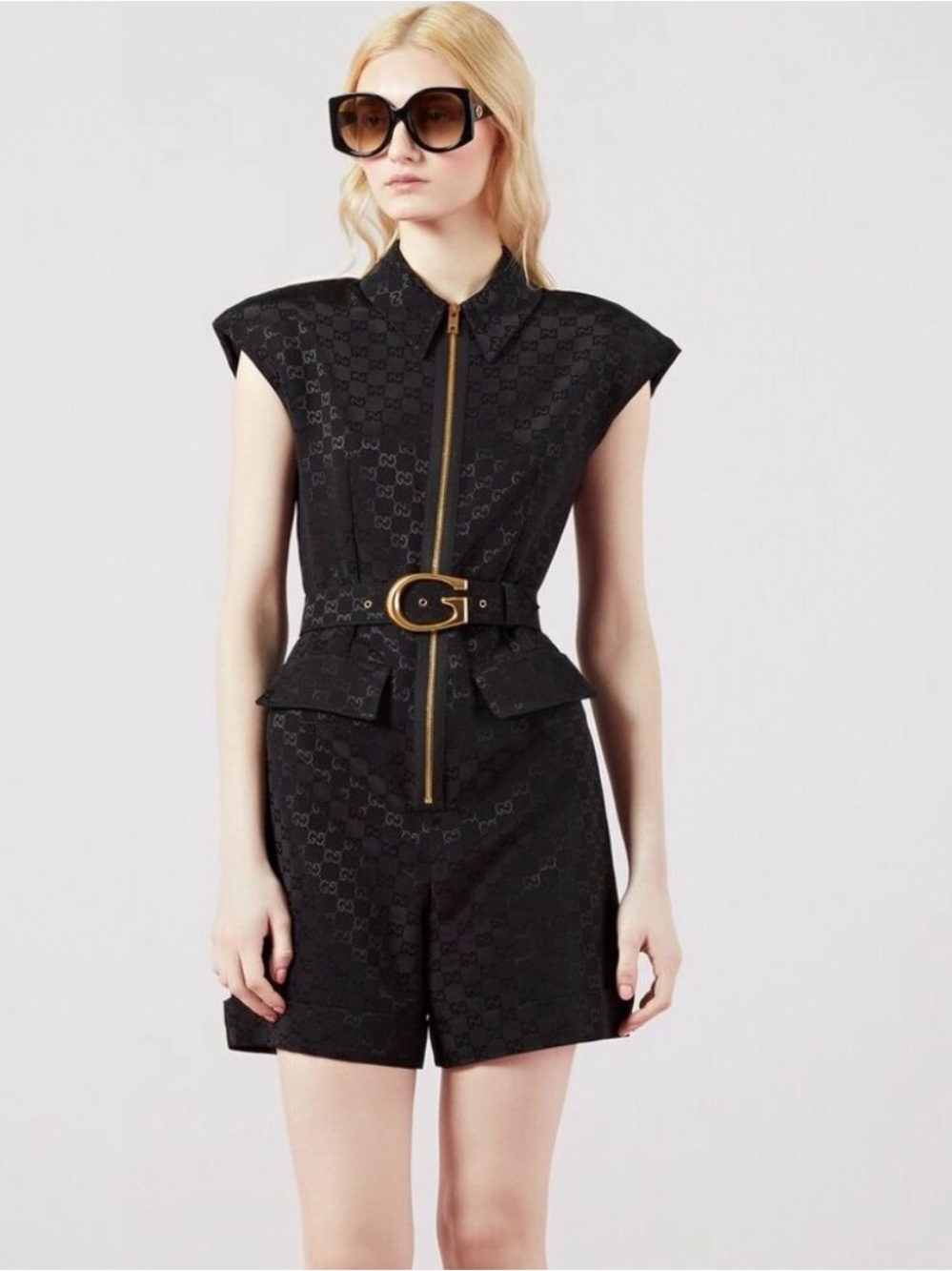 Gucci Black Jumpsuit Light GG on Faille w/  Belt